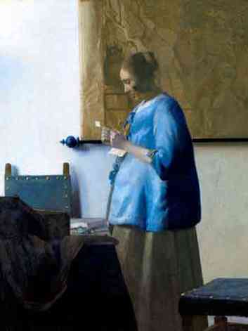 Reproduo da tela de Vermeer 'Mulher de azul lendo uma carta'
