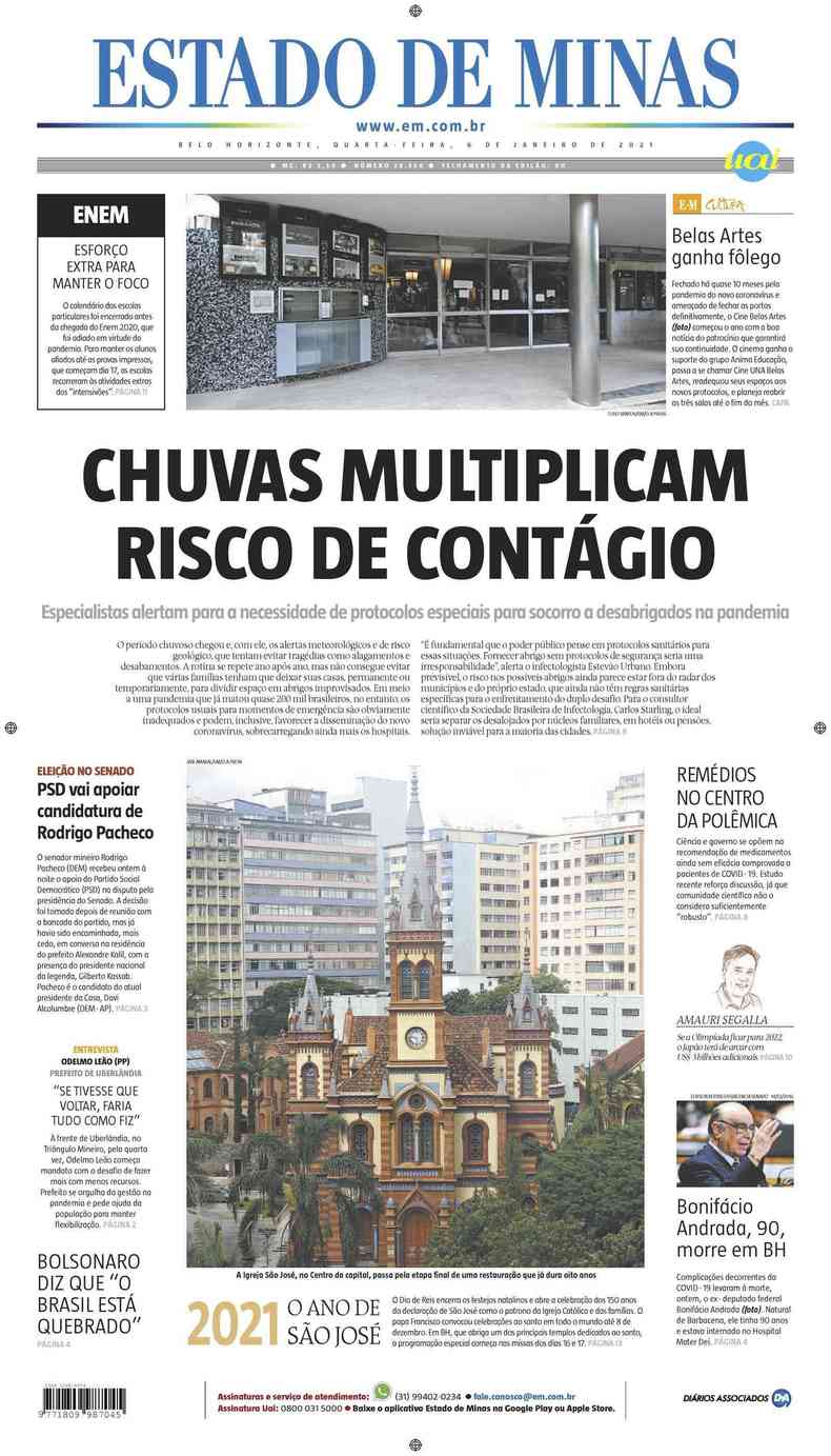 Confira a Capa do Jornal Estado de Minas do dia 06/01/2021(foto: Estado de Minas)