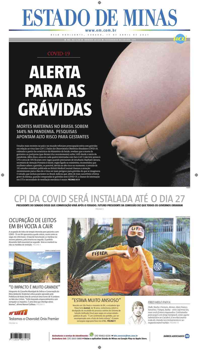 Confira a Capa do Jornal Estado de Minas do dia 17/04/2021(foto: Estado de Minas)
