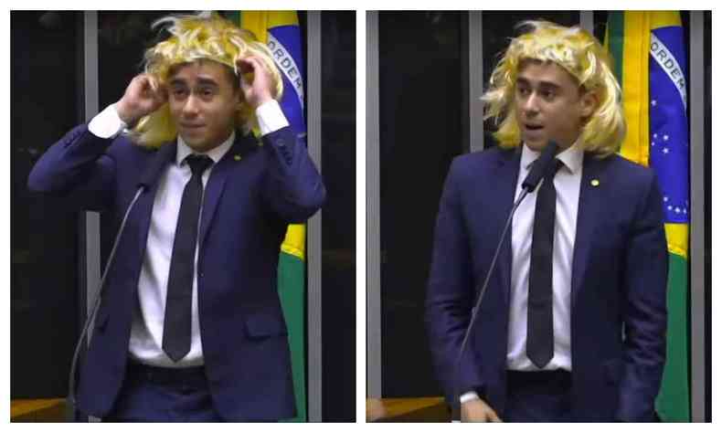 Nikolas Ferreira usa peruca na Cmara dos Deputados