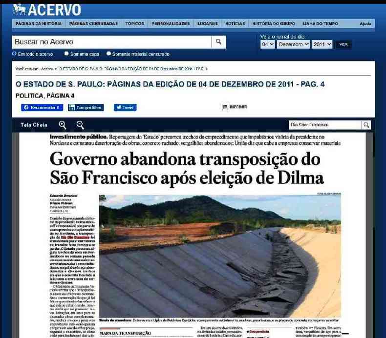 Captura de tela feita em 30 de junho de 2020 mostra imagem viralizada publicada no acervo do jornal O Estado de S. Paulo