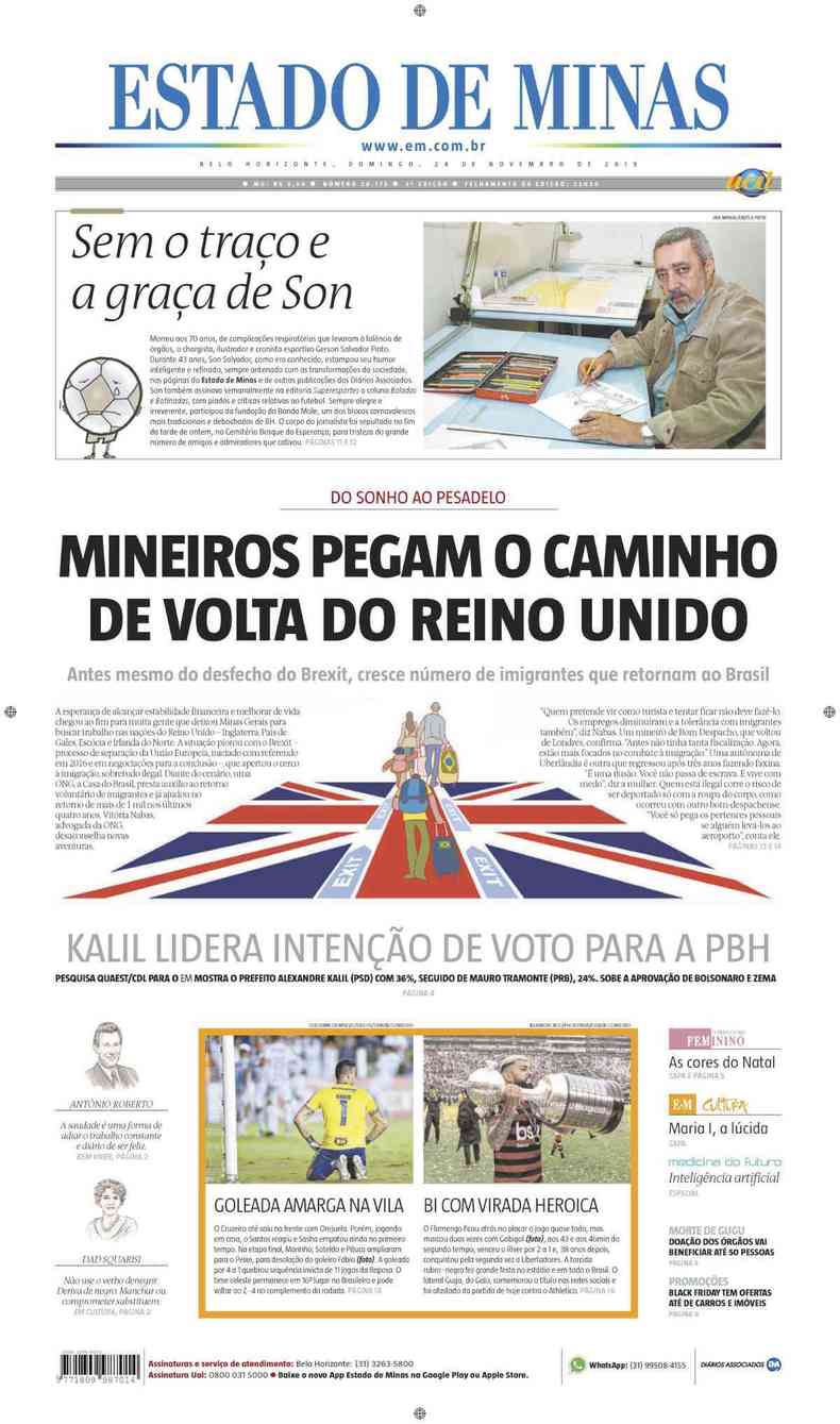 Confira a Capa do Jornal Estado de Minas do dia 24/11/2019(foto: Estado de Minas)