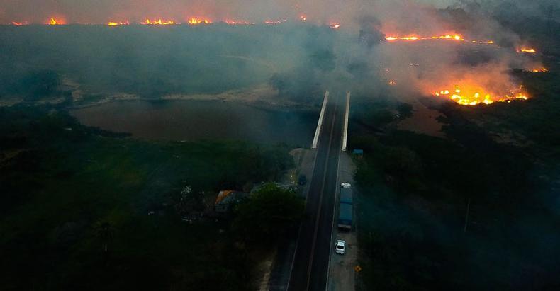 Fogo consumiu vegetação em 4 milhões de hectares no Pantanal e dois pilotos perderam a vida combatendo as chamas (foto: Chico Ribeiro/Governo do Mato Grosso do Sul/AFP - 4/11/19) Fogo consumiu vegetação em 4 milhões de hectares no Pantanal e dois pilotos perderam a vida combatendo as chamas (foto: Chico Ribeiro/Governo do Mato Grosso do Sul/AFP - 4/11/19)