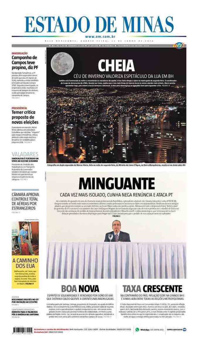 Confira a Capa do Jornal Estado de Minas do dia 22/06/2016