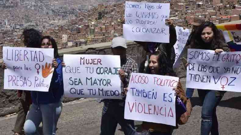 Manifestaes contra a violncia de gnero so frequentes na Bolvia(foto: Getty Images)