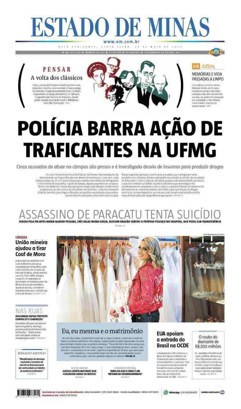 Confira a Capa do Jornal Estado de Minas do dia 24/05/2019(foto: Estado de Minas)