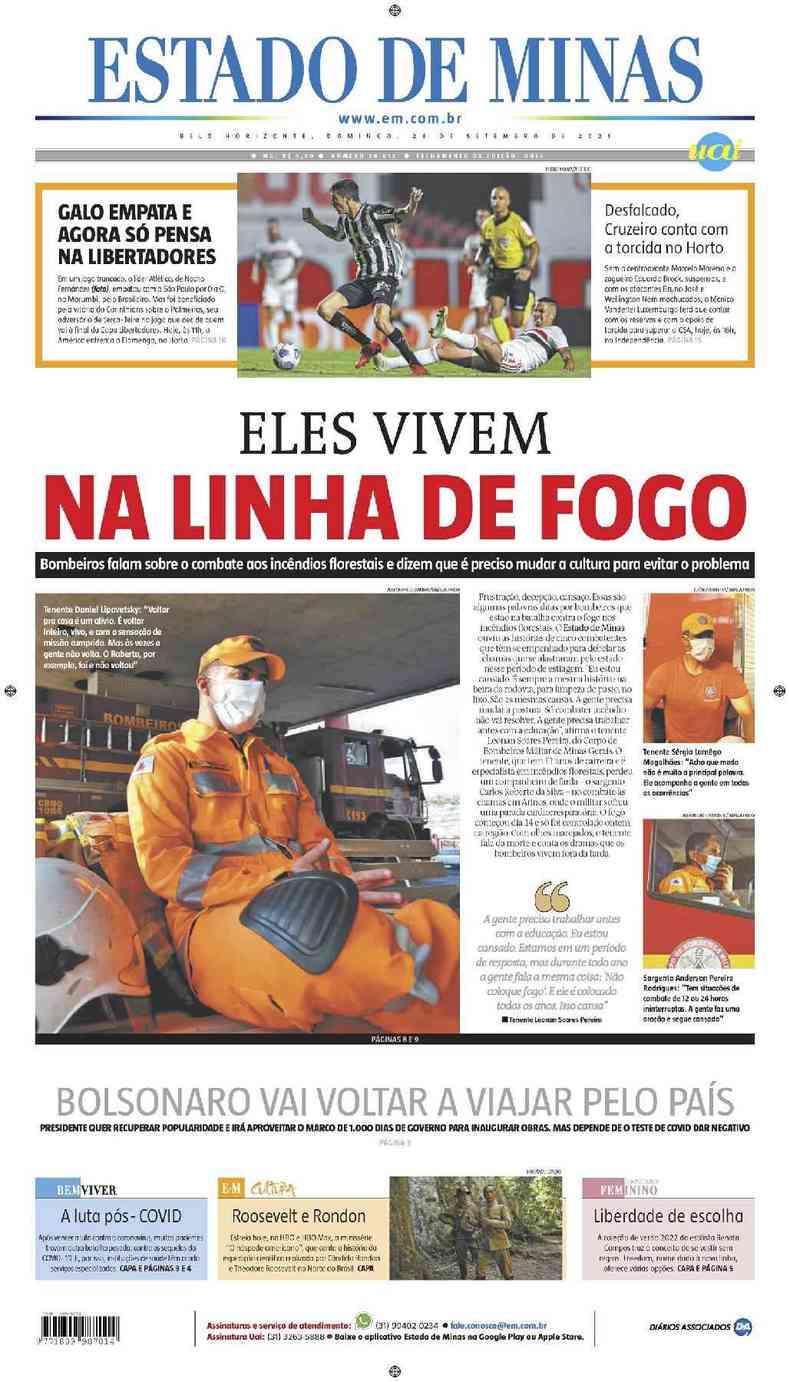 Confira a Capa do Jornal Estado de Minas do dia 26/09/2021