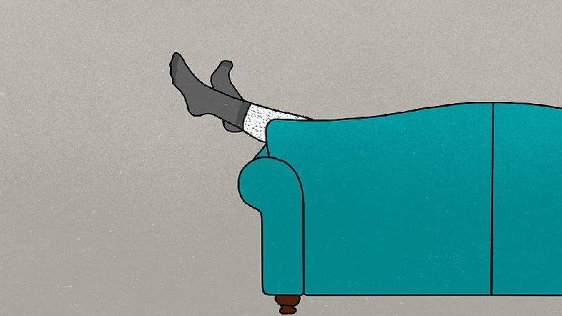 Ilustra��o de homem com a perna encostada em sof�
