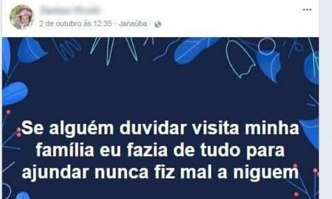 Última publicação no perfil do assassino no Facebook(foto: Reprodução internet/Facebook) Última publicação no perfil do assassino no Facebook(foto: Reprodução internet/Facebook)