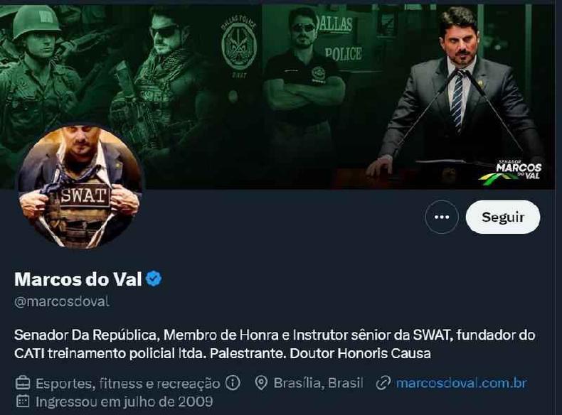 O perfil do Twitter do senador Marcos do Val