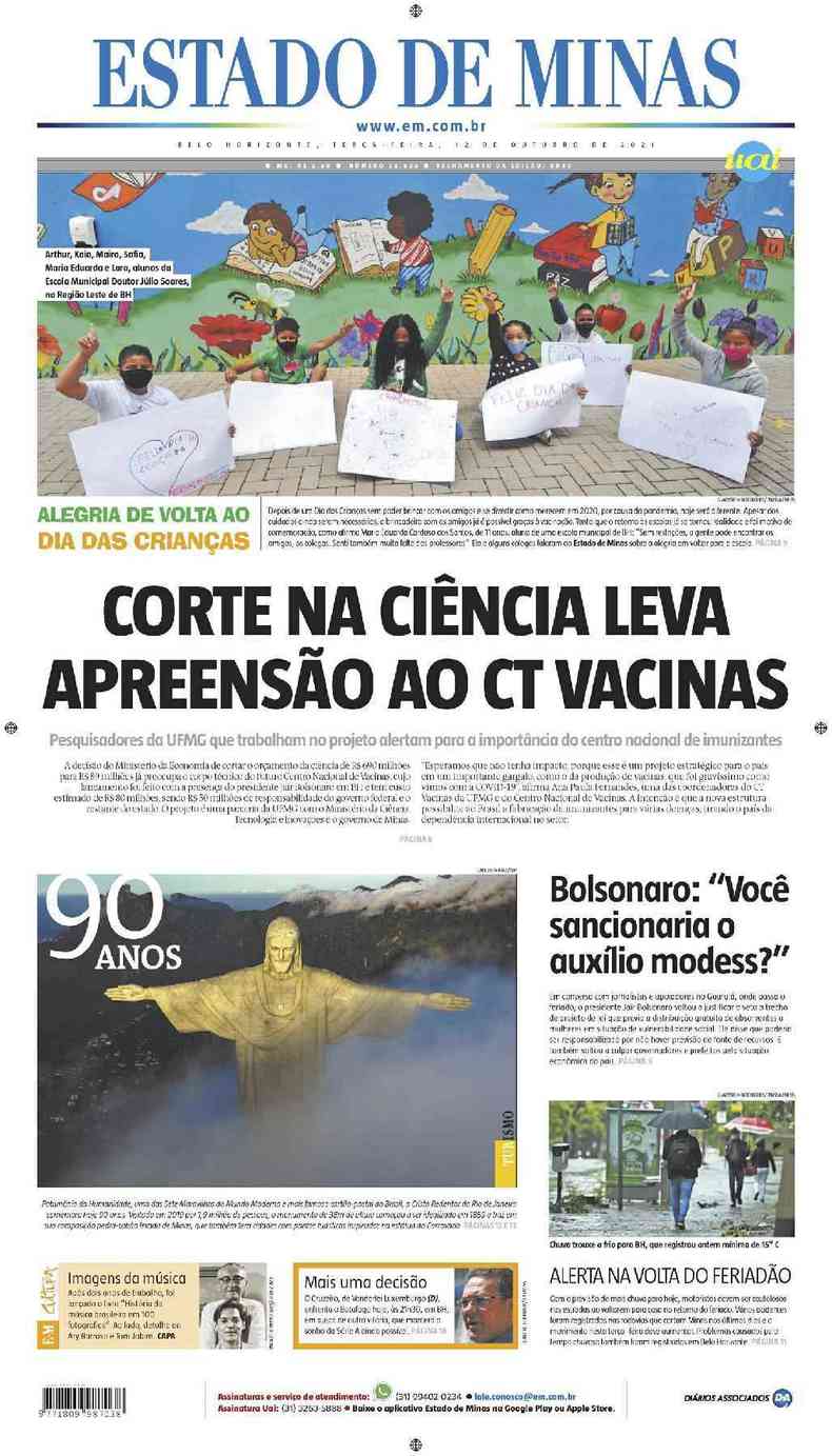 Confira a Capa do Jornal Estado de Minas do dia 12/10/2021