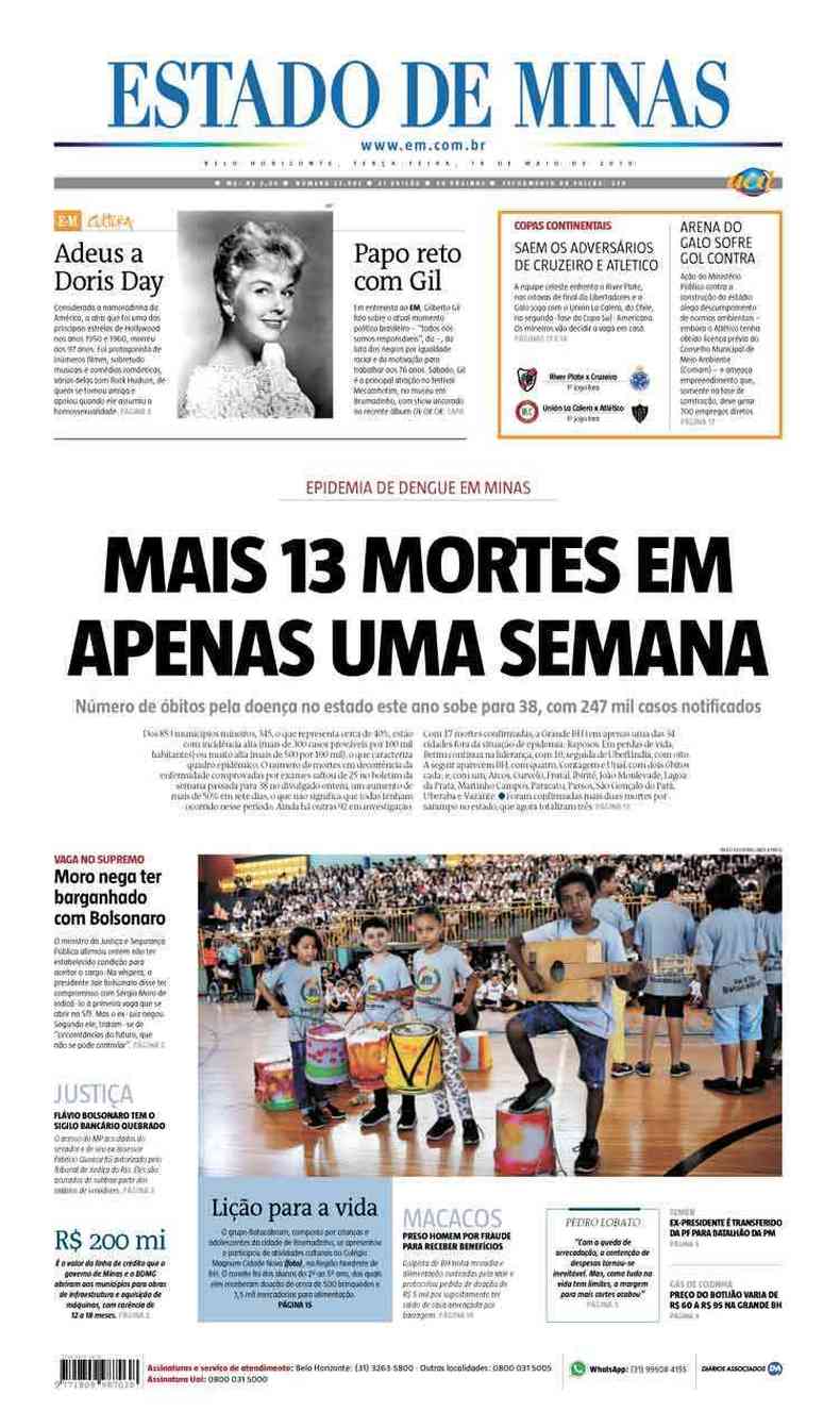 Confira a Capa do Jornal Estado de Minas do dia 14/05/2019(foto: Estado de Minas)