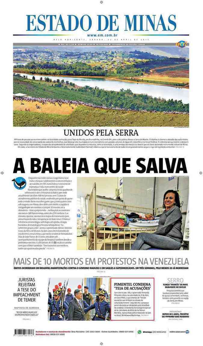 Confira a Capa do Jornal Estado de Minas do dia 22/04/2017