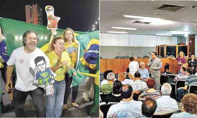 Manifestantes pr-impeachment nas ruas quarta-feira, em Braslia. Nessa quinta-feira (3), houve reunio em Belo Horizonte de entidades que defendem Dilma (foto: Evaristo S/AFP - Renato Ogino/ALMG)