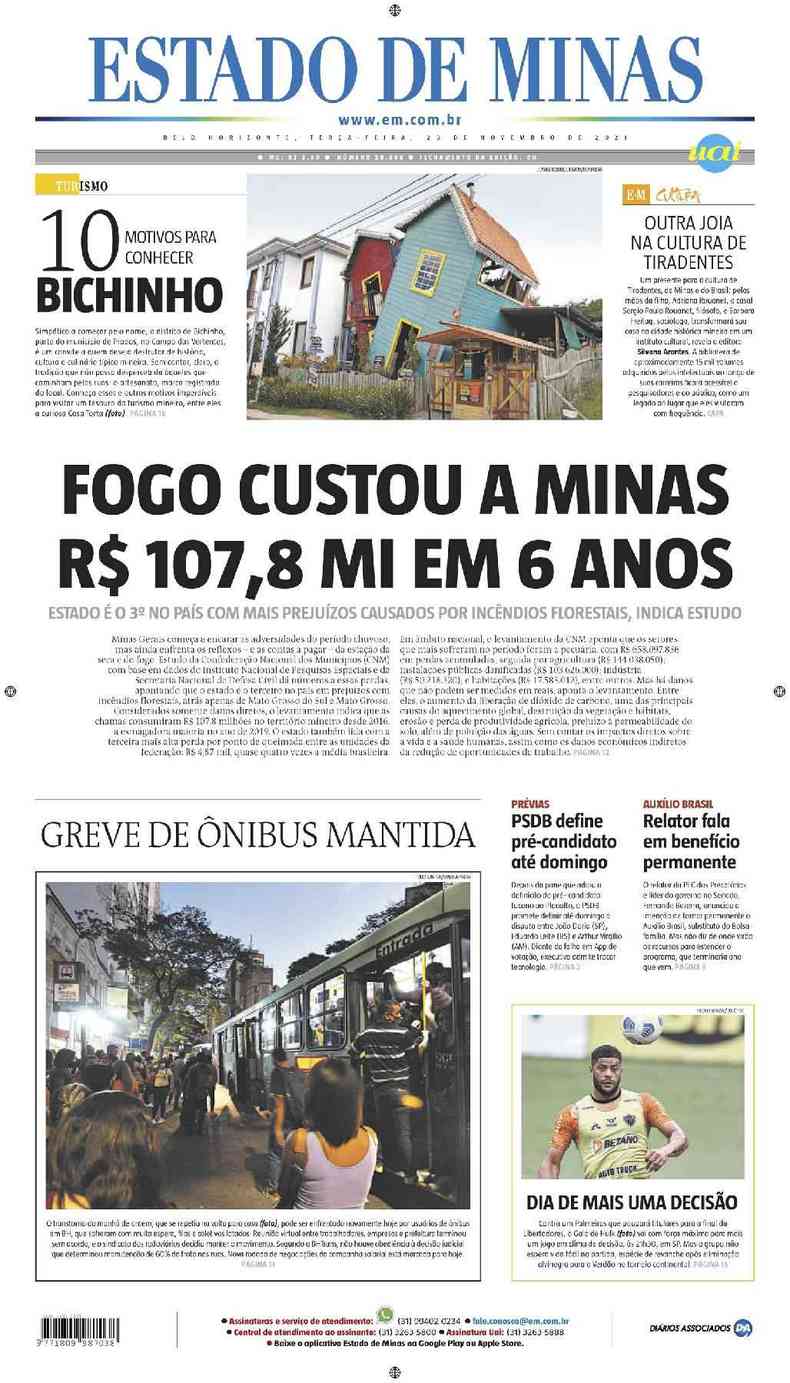 Confira a Capa do Jornal Estado de Minas do dia 23/11/2021