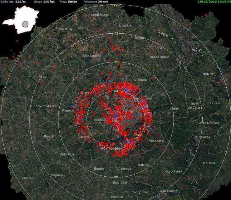 Imagens de satlite mostram as reas de instabilidades em Minas Gerais(foto: Defesa Civil/Divulgao)