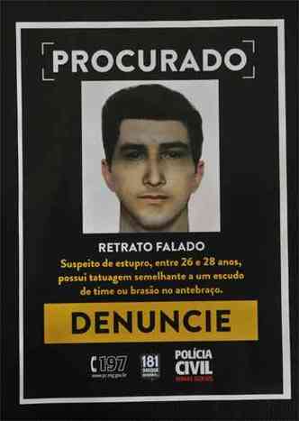 Retrato falado do homem acusado de estuprar uma mulher de 26 anos na Regio Centro-Sul de BH e que continua sendo procurado pela Polcia (foto: Juarez Rodrigues/EM/D.A Press)