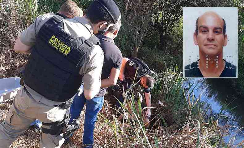 O corpo de Tatozinho (detalhe), retirado do crrego numa operao policial, foi identificado por um primo(foto: Divulgao PMMG)
