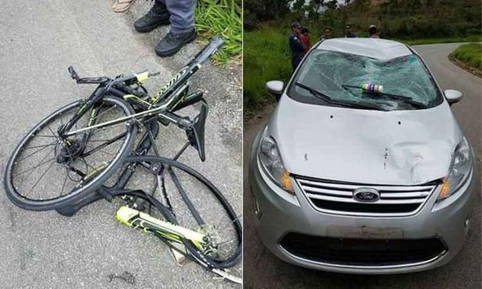 Bicicleta ficou retorcida depois do impacto com o carro(foto: Reprodução internet/Facebook) Bicicleta ficou retorcida depois do impacto com o carro(foto: Reprodução internet/Facebook)
