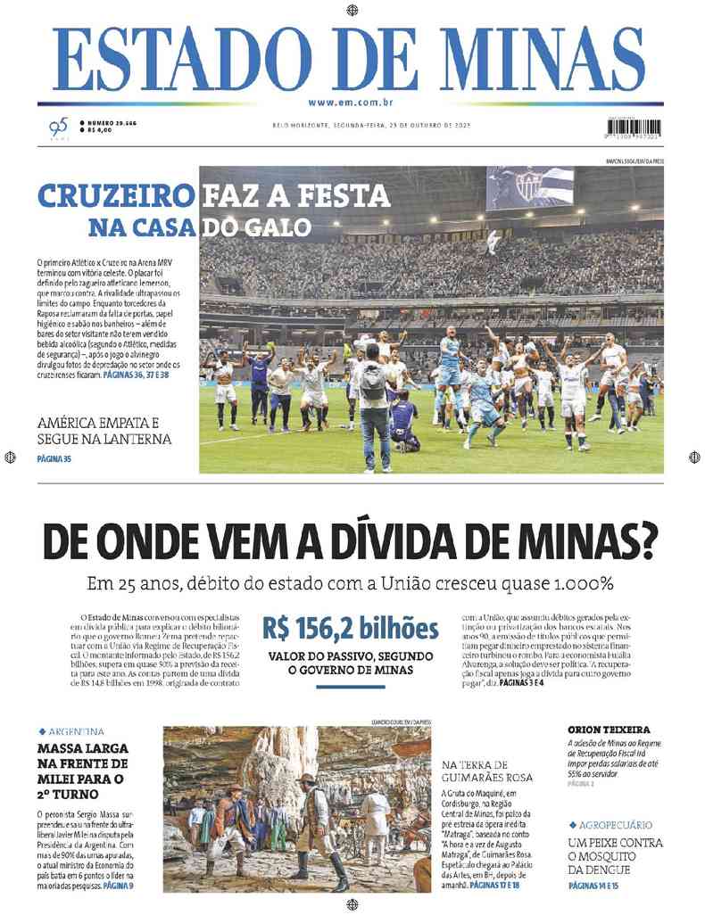 Confira a Capa do Jornal Estado de Minas do dia 10/08/2023