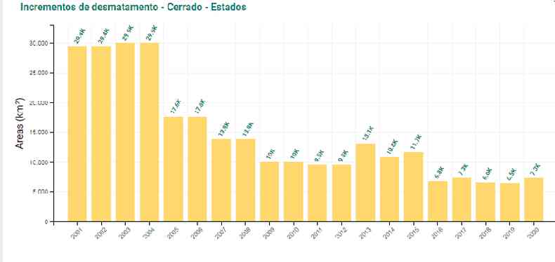 ndice de desmatamento no Cerrado cresceu 12,3% entre 2019 e 2020.(foto: Inpe)