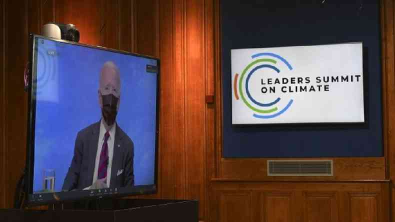 O presidente americano, Joe Biden, anunciou metas mais ambiciosas de corte nas emisses dos Estados Unidos durante Cpula de Lderes sobre o clima(foto: Justin Tallis/PA Wire)
