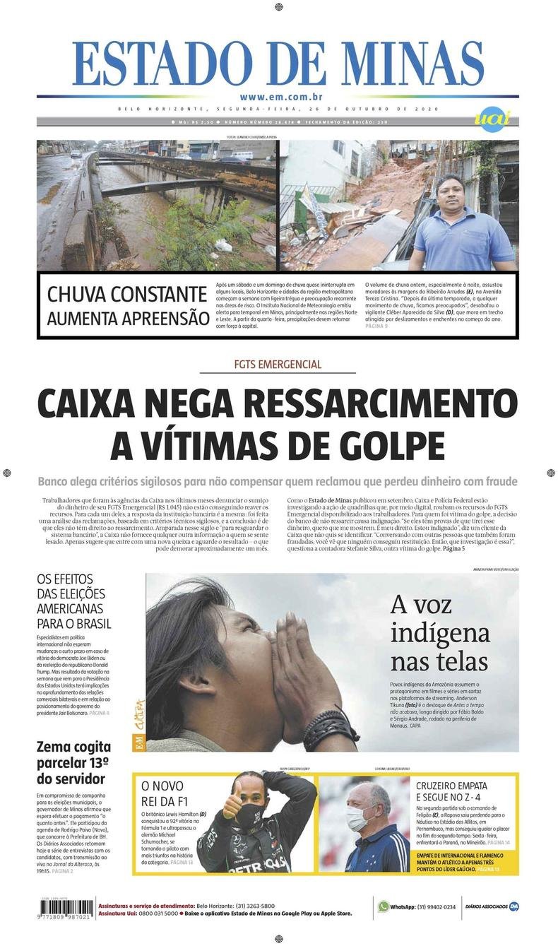 Confira a Capa do Jornal Estado de Minas do dia 26/10/2020(foto: Estado de Minas)