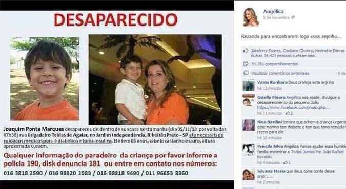 Apresentadora compartilhou pedido de informao sobre o garoto no Facebook(foto: Reproduo - Facebook Anglica )