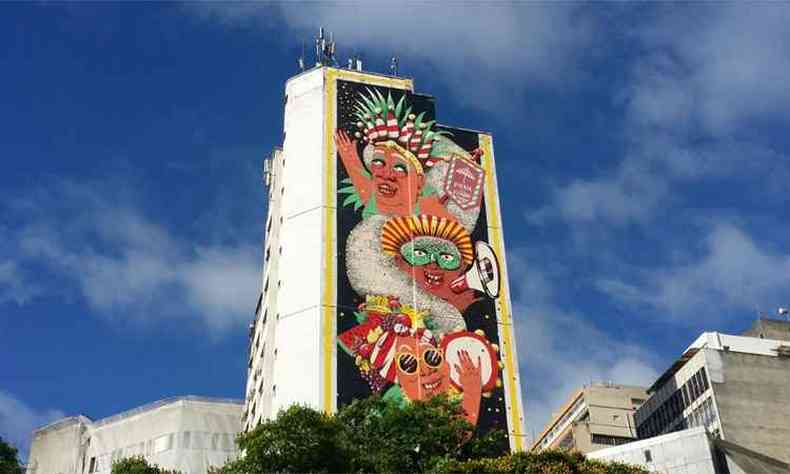 Dia ser de cu claro a parcialmente nublado. Na foto, grafite na Rua a Bahia, Centro de BH(foto: Paulo Filgueiras/EM/DA Press)