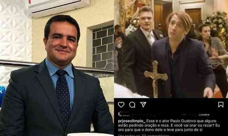 Pastor Jos Olmpio, da Assembleia de Deus de Alagoas, compartilha publicao dizendo que iria orar pela morte de Paulo Gustavo(foto: Reproduo/Redes sociais)