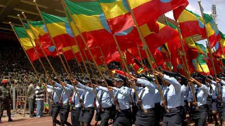 Trs principais cores da bandeira etope representam pan-africanismo; vrios pases do continente adotaram essas cores em suas bandeiras aps conquistarem independncia