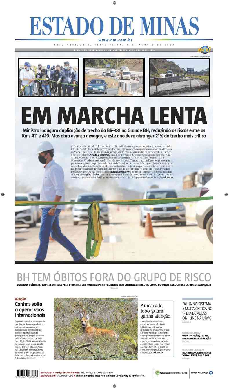 Confira a Capa do Jornal Estado de Minas do dia 04/08/2020(foto: Estado de Minas)