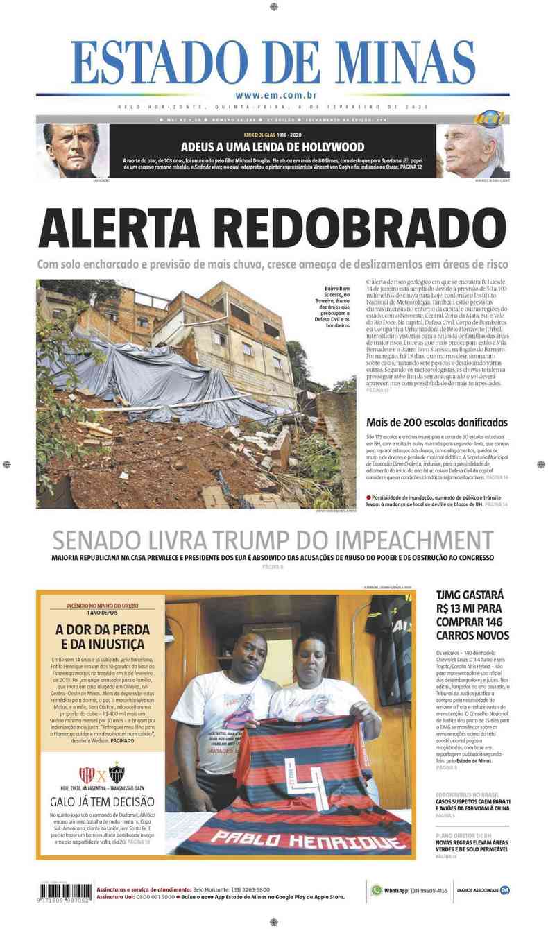 Confira a Capa do Jornal Estado de Minas do dia 06/02/2020(foto: Estado de Minas)