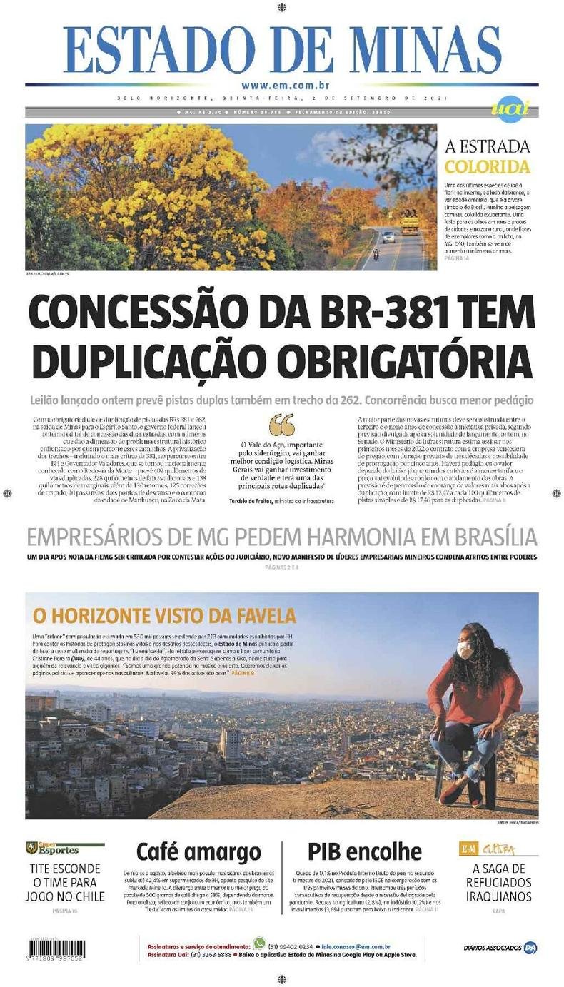 Confira a Capa do Jornal Estado de Minas do dia 02/09/2021
