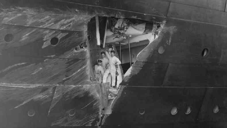 Rombo no casco do RMS Olympic, navio considerado 'irmo' do Titanic
