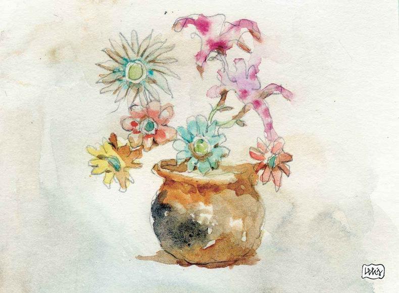 Ilustrao mostra vaso com flores