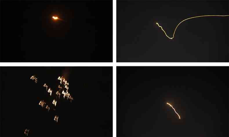 A TV estatal sria mostrou imagens 'ao vivo' de disparos iluminando o cu de Damasco e de vrios msseis destrudos pelos sistemas antiareos (foto: AFP PHOTO / SANA)