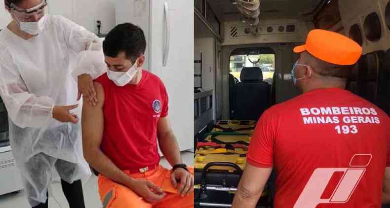 Cerca de 30 bombeiros de Arax tomaram a primeira dose da vacina contra a COVID-19(foto: Corpo de Bombeiros de Arax/Divulgao)