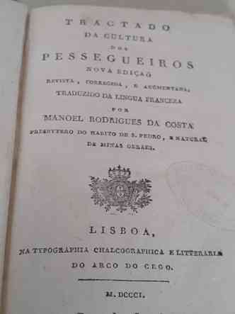 Página do livro 'Tractado da cultura dos pessegueiros', publicado em 1801