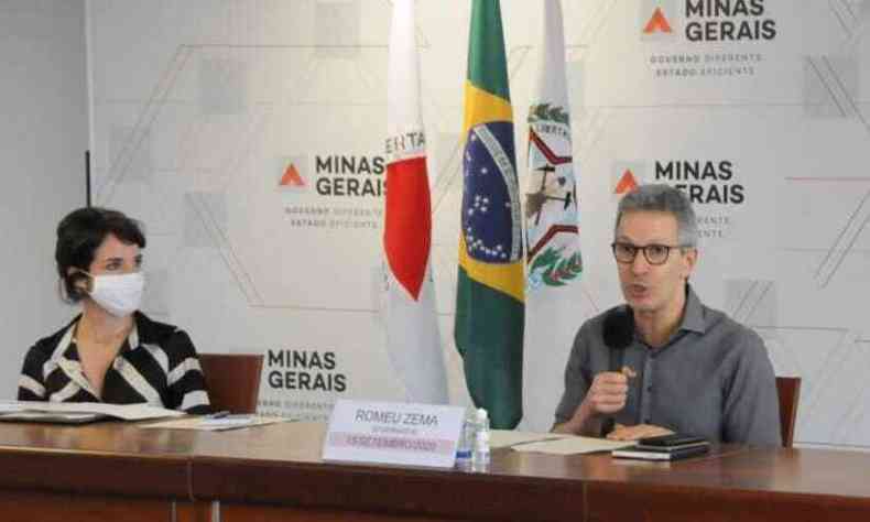 A secretria de estado de Educao, Julia Sant'Anna, e o governador Romeu Zema (Novo) comentaram os nmeros do Ideb(foto: Juarez Rodrigues/EM/D.A. Press)