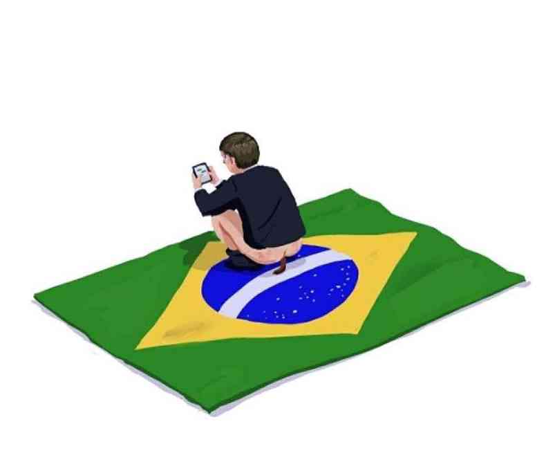 A obra com o ex-presidente Bolsonaro defecando em uma bandeira