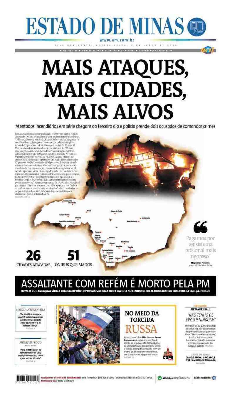 Confira a Capa do Jornal Estado de Minas do dia 06/06/2018