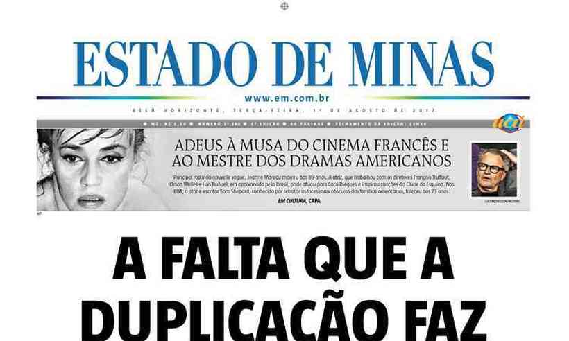 Confira a Capa do Jornal Estado de Minas do dia 01/08/2017