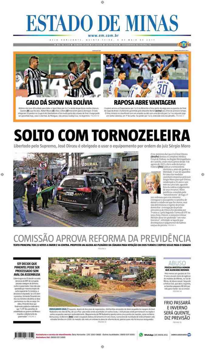 Confira a Capa do Jornal Estado de Minas do dia 04/05/2017