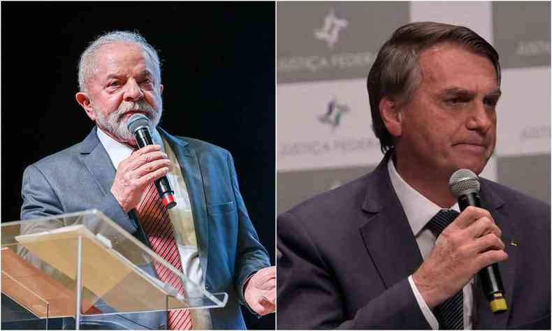 Montagem com Lula a esquerda Bolsonaro a direita
