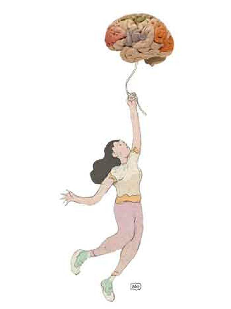 ilustrao mostra mulher segurando balo em formato de crebro