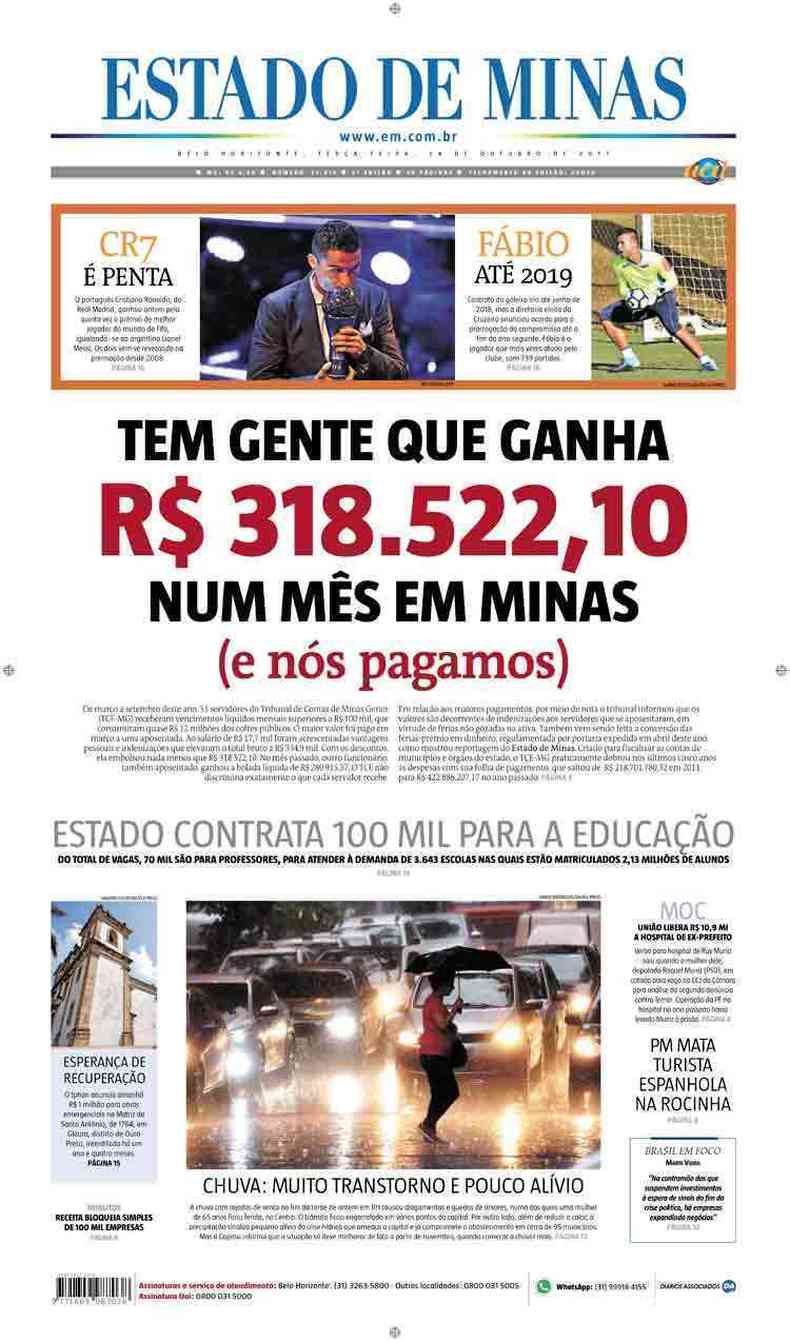 Confira a Capa do Jornal Estado de Minas do dia 24/10/2017