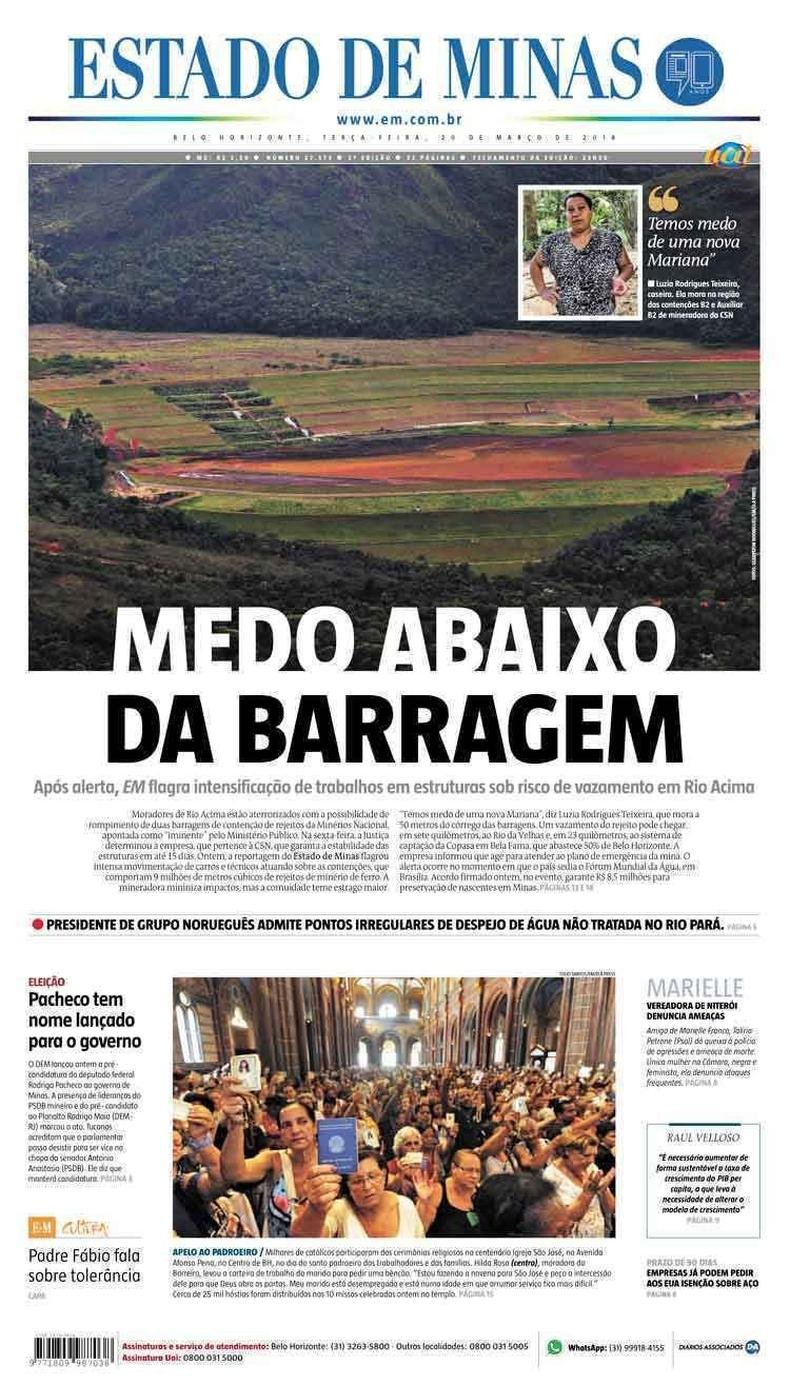 Confira a Capa do Jornal Estado de Minas do dia 20/03/2018