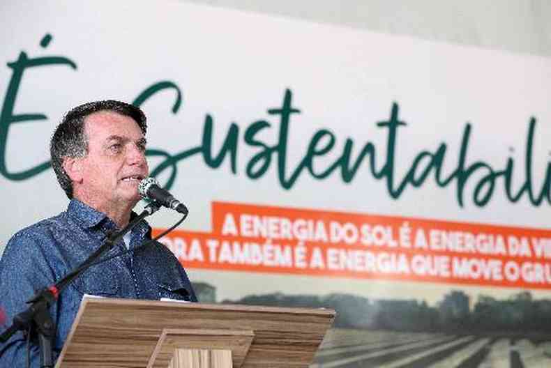 Presidente Bolsonaro no discurso de inaugurao da usina de energia em Gois(foto: Marcos Corra/PR Fotovoltaica)