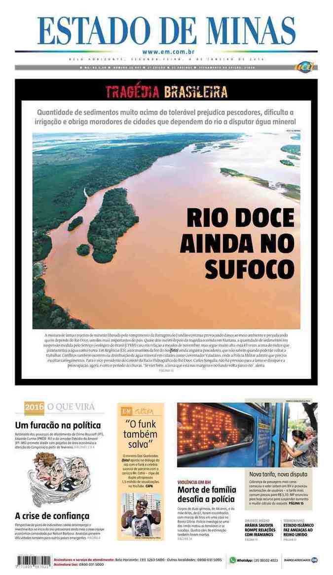 Confira a Capa do Jornal Estado de Minas do dia 04/01/2016